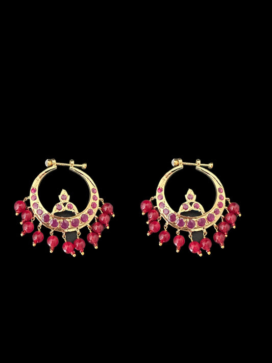 DER134 Hosna  gold  plated chandbali - red   (SHIPS IN 4 WEEKS)