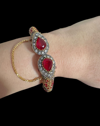 BG804  SALWA zircon bangles - Ruby openable / PAIR ( READY TO SHIP )