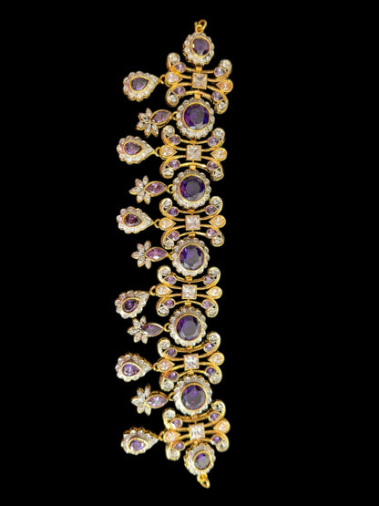 BR473 High quality cz  necklace set with tika - purple, Gold plated ( READY TO SHIP )