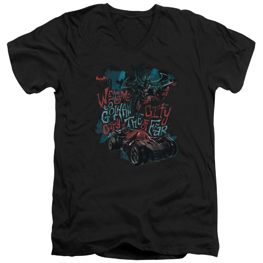 Batman Arkham Knight City Of Fear Mens Slim Fit V Neck T Shirt Black Officially Licensed