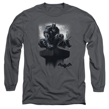 Batman Arkham Knight Perched Mens Long Sleeve Shirt Charcoal Officially Licensed