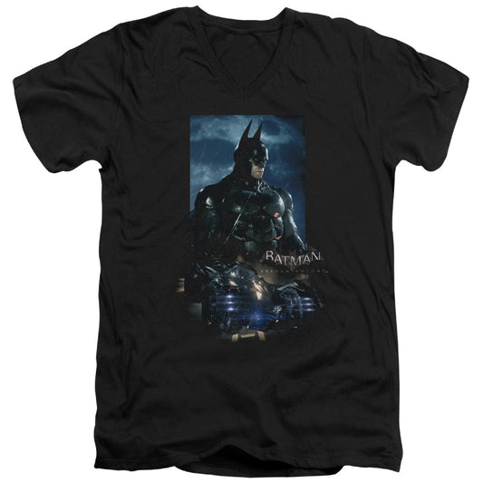 Batman Arkham Knight Batmobile Mens Slim Fit V Neck T Shirt Black Officially Licensed