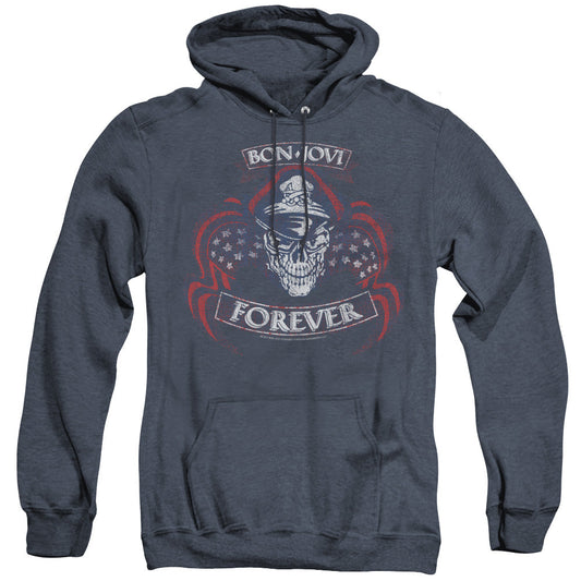 Bon Jovi Forever Skull Mens Heather Hoodie Navy Officially Licensed