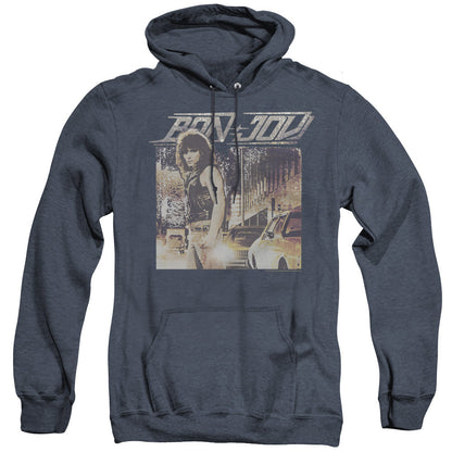 Bon Jovi Runaway Jon Mens Heather Hoodie Navy Officially Licensed