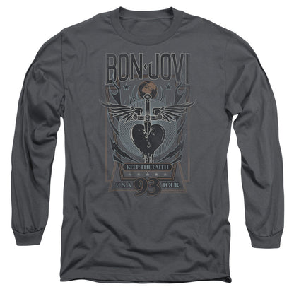 Bon Jovi Keep The Faith Mens Long Sleeve Shirt Charcoal Officially Licensed