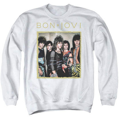 Bon Jovi Framed Mens Crewneck Sweatshirt White Officially Licensed