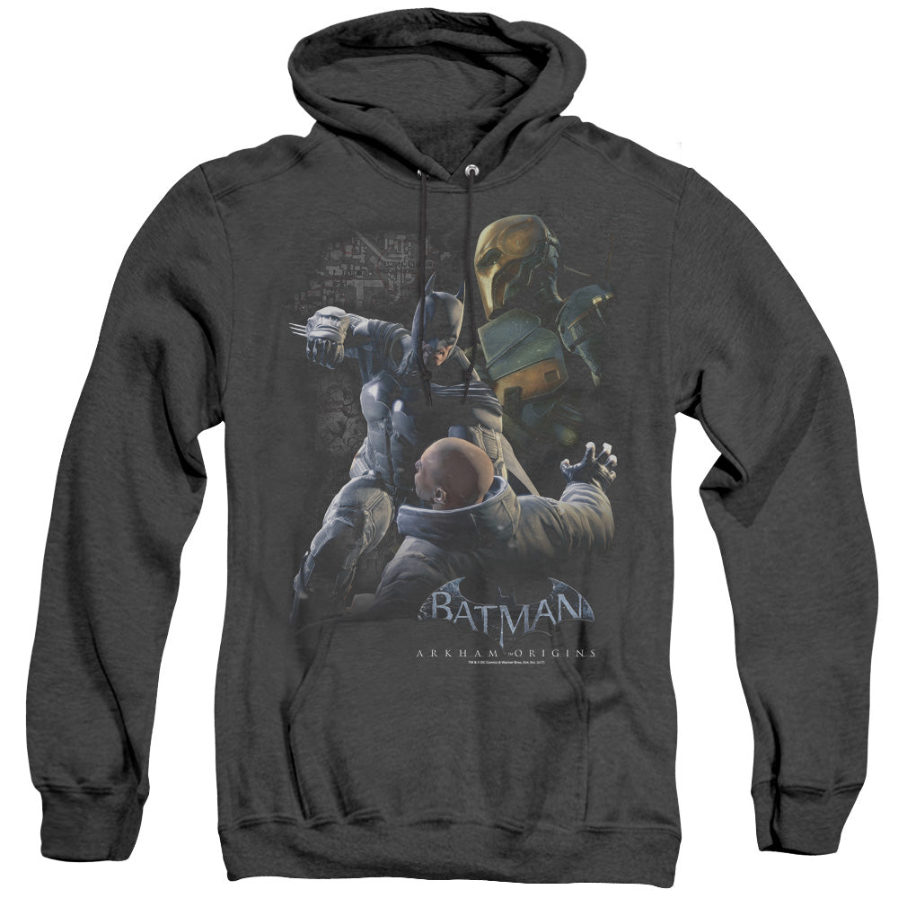 Batman Arkham Origins Punch Mens Heather Hoodie Black Officially Licensed