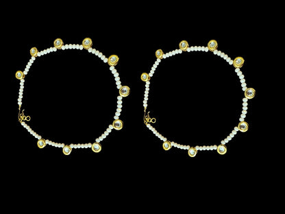 Kundan and peach beads anklets ( READY TO SHIP )