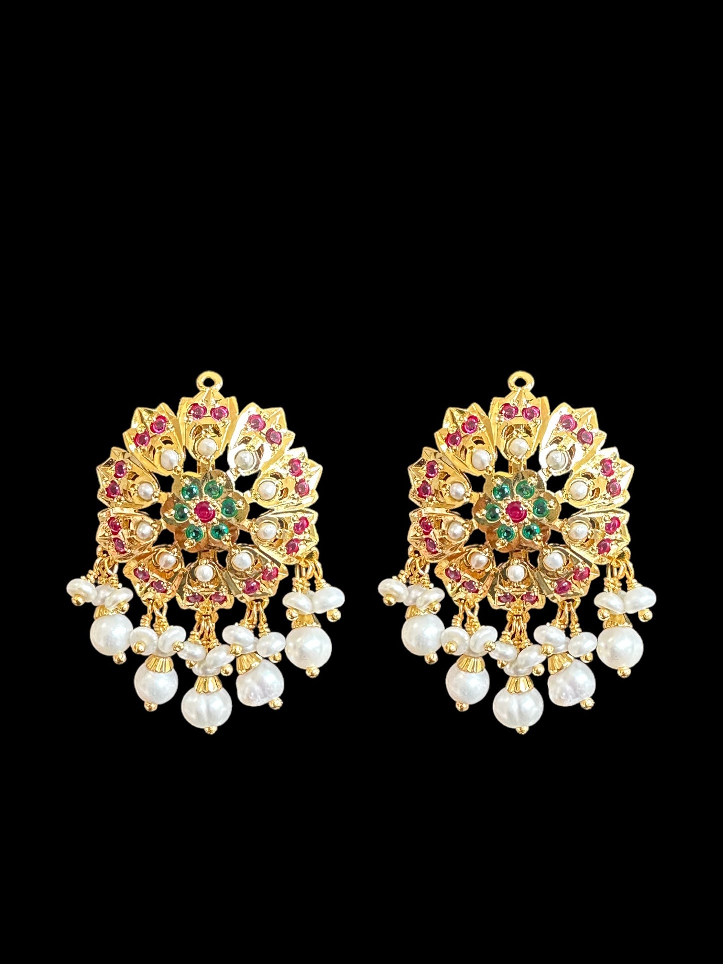 Ruby emerald and pearl gold plated silver pendant set ( READY TO SHIP )