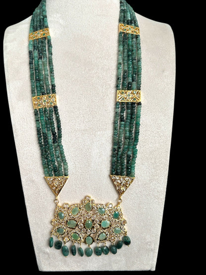 DLN125 SHARNAZ Gold plated Rani haar in real emerald beads ( READY TO SHIP )