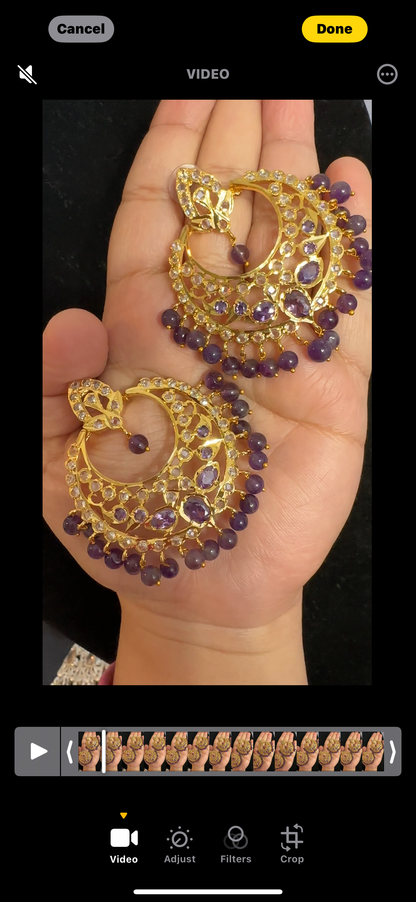 DER747  Noor chandbali in amethyst  (SHIPS IN 3 WEEKS )