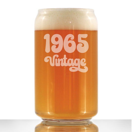 Vintage 1965 - Beer Can Pint Glass - 60th Birthday Gifts for Men or Women Turning 60 - Fun Bday Party Decor - 16 oz