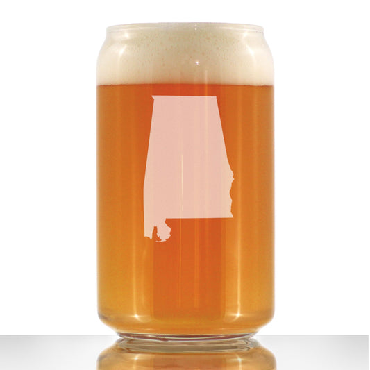 Alabama State Outline Beer Can Pint Glass - State Themed Drinking Decor and Gifts for Alabaman Women & Men - 16 Oz Glasses