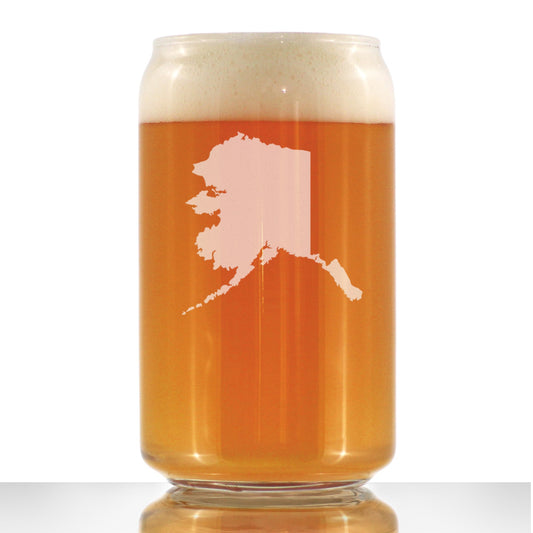 Alaska State Outline Beer Can Pint Glass - State Themed Drinking Decor and Gifts for Alaskan Women & Men - 16 Oz Glasses