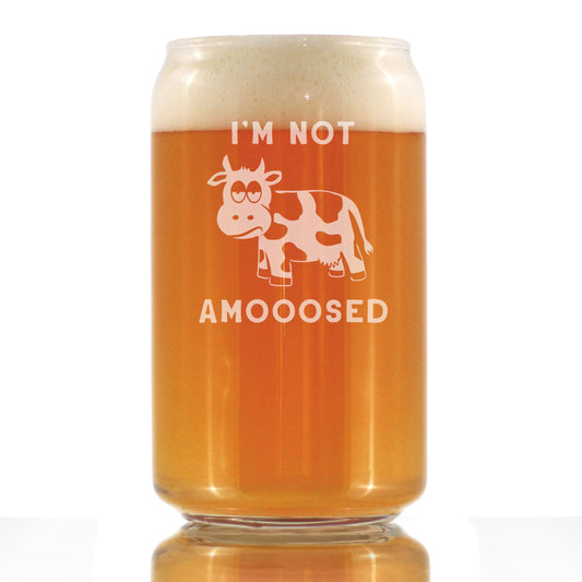 Not Amooosed - Beer Can Pint Glass for Beer - Funny Cow Gifts for Men & Women - Fun Cow Themed Decor