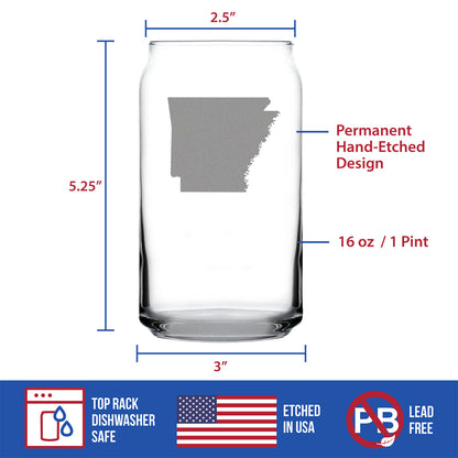 Arkansas State Outline Beer Can Pint Glass - State Themed Drinking Decor and Gifts for Arkansans & Arkansawyer Women & Men - 16 Oz Glasses