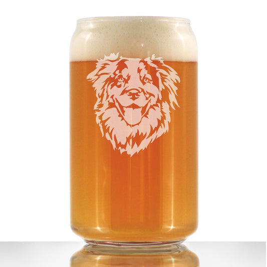 Australian Shepherd Face Beer Can Pint Glass - Unique Dog Themed Decor and Gifts for Moms & Dads of Aussies- 16 Oz