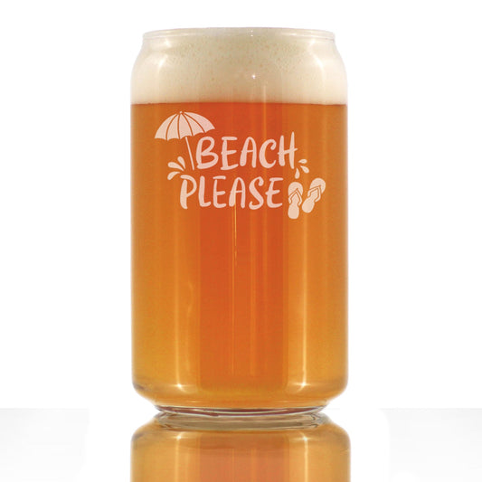 Beach Please - Cute Funny Gifts for Beach Bums - 16 Ounce Beer Can Pint Glass