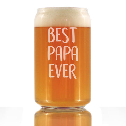 Best Papa Ever Beer Can Pint Glass - Etched Sayings, Cute Father's Day Gift for Grandpa - 16 oz