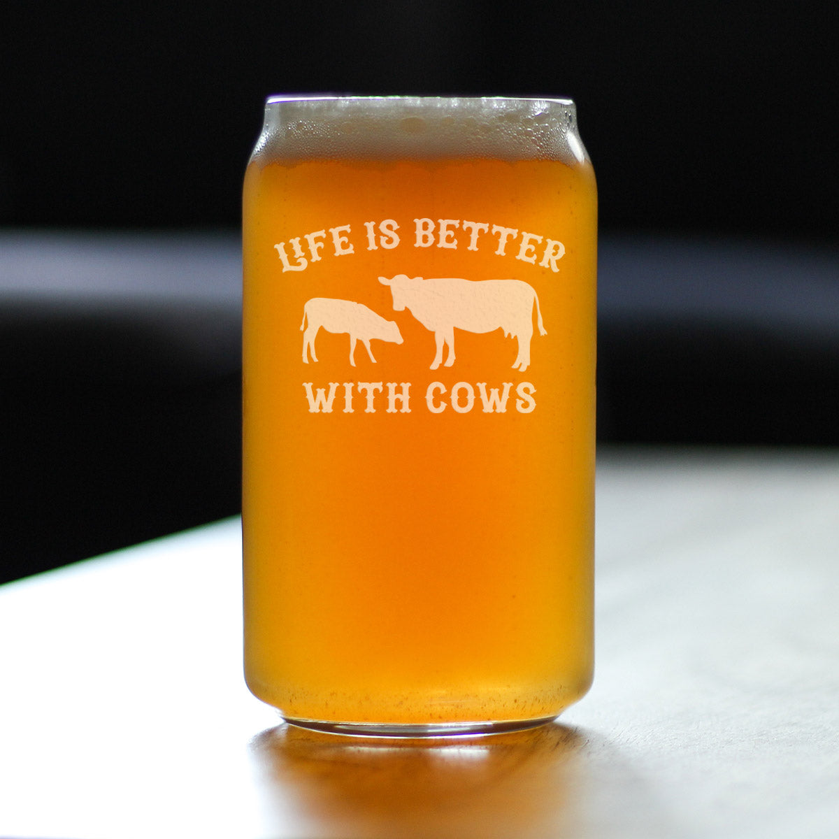 Life Is Better With Cows - Beer Can Pint Glass - Funny Cow Gifts and Decor for Men & Women - 16 Oz Glasses
