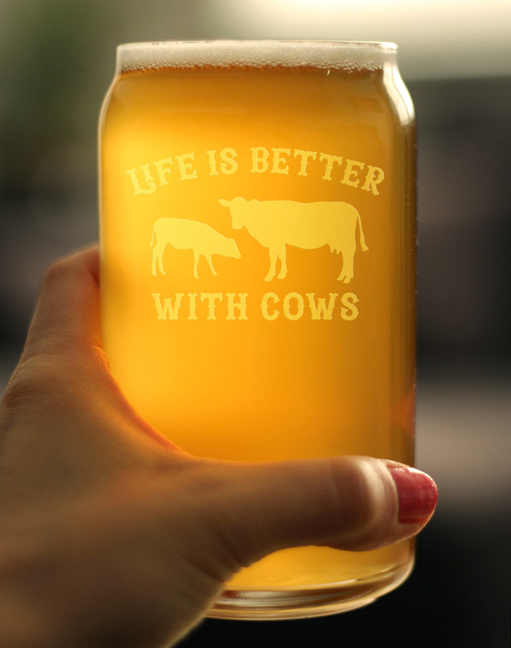 Life Is Better With Cows - Beer Can Pint Glass - Funny Cow Gifts and Decor for Men & Women - 16 Oz Glasses
