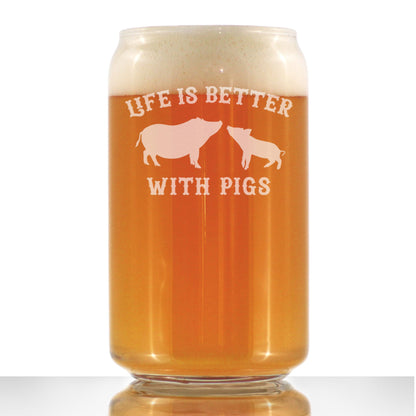 Life Is Better With Pigs - Beer Can Pint Glass - Funny Pig Gifts and Decor for Men & Women - 16 Oz Glasses