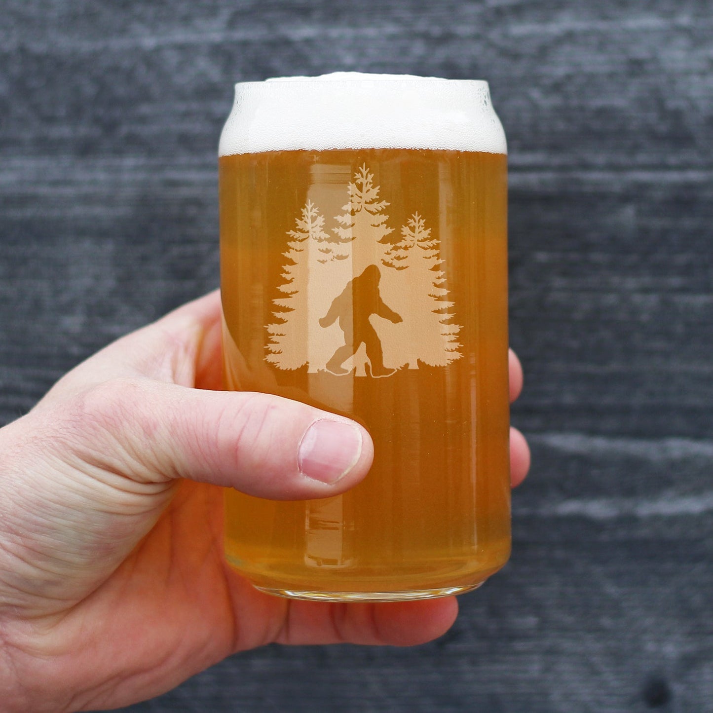 Bigfoot Engraved Beer Can Pint Glass, Unique Sasquatch Themed Gifts, Funny Gift Idea for Outdoorsmen