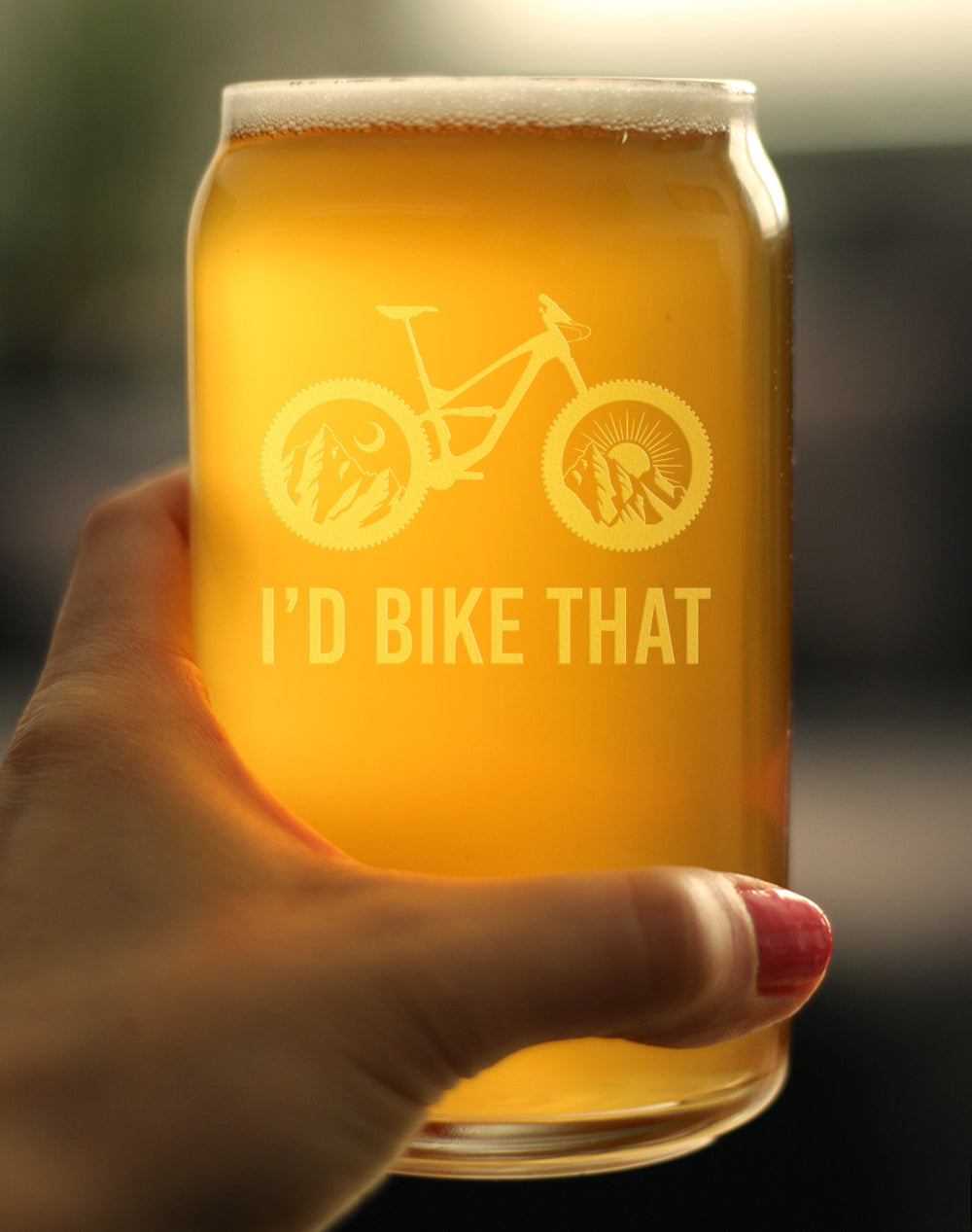I'd Bike That - Beer Can Pint Glass - Cool Bicycle Themed Decor and Gifts for Outdoor Lovers - 16 oz Glasses
