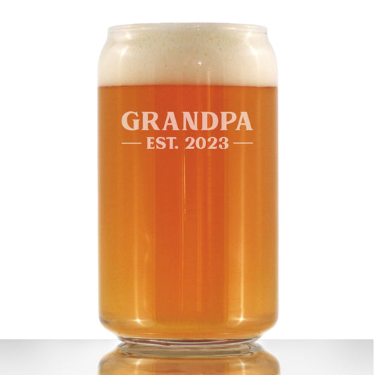 Grandpa Est. 2023 - Bold - 16 Ounce Beer Can Pint Glass