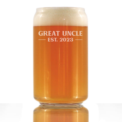 Great Uncle Est. 2023 - Bold - 16 oz Beer Can Pint Glass - Etched Sayings, Men's Gifts & Baby Reveal