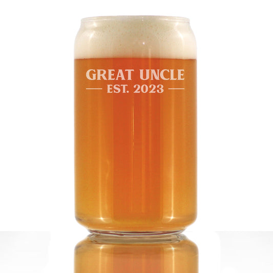 Great Uncle Est. 2023 - Bold - 16 oz Beer Can Pint Glass - Etched Sayings, Men's Gifts & Baby Reveal
