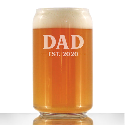 Dad Est 2020 - New Father Beer Can Pint Glass Gift for First Time Parents - Bold 16 Oz Glasses