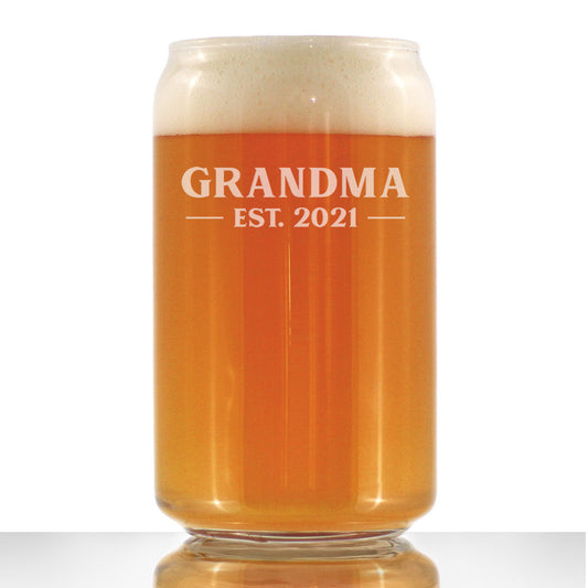 Grandma Est. 2021 - Bold - 16 Ounce Beer Can Pint Glass