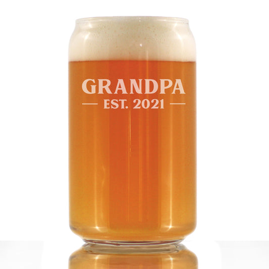 Grandpa Est 2021 - New Grandfather Beer Can Pint Glass - Fun Gift for First Time Grandparents - Bold 16 oz Glasses