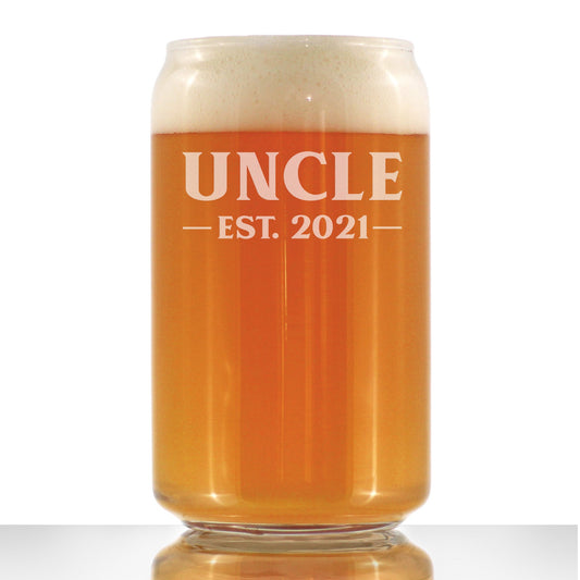 Uncle Est 2021 - Beer Can Pint Glass Gift for First Time Uncles - Bold 16 Oz Glasses