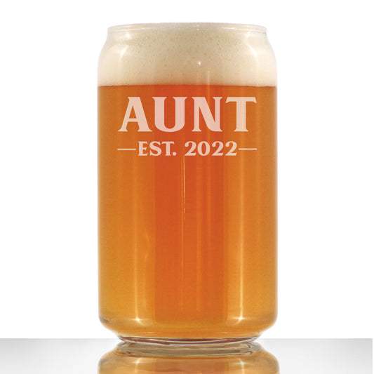 Aunt Est 2022 - New Aunties Beer Can Pint Glass Gift for First Time Aunts - Bold 16 Oz Glasses