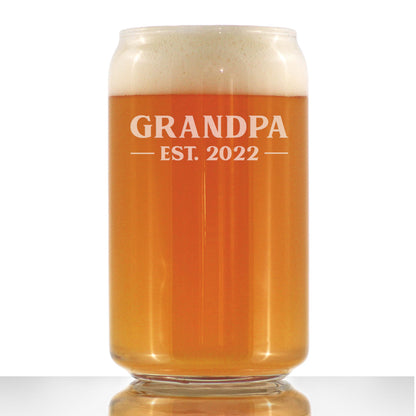 Grandpa Est 2022 - New Grandfather Beer Can Pint Glass Gift for First Time Grandparents - Bold 16 Oz Glasses