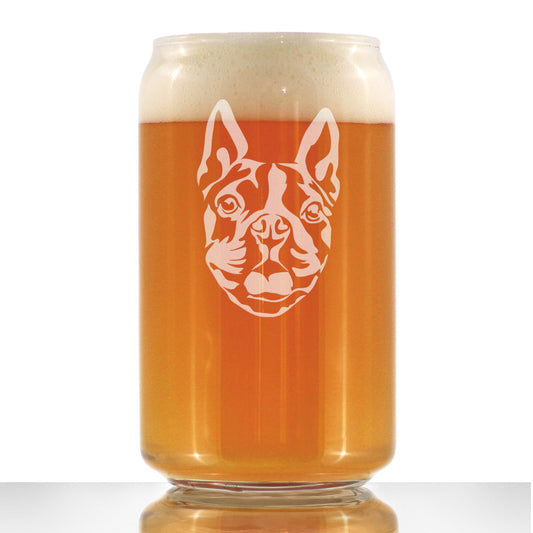 Boston Terrier Face Beer Can Pint Glass - Unique Dog Themed Decor and Gifts for Moms & Dads of Boston Terriers - 16 Oz