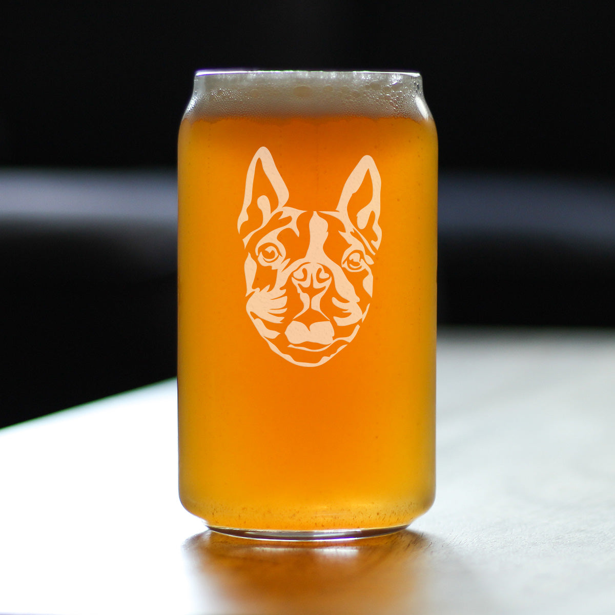Boston Terrier Face Beer Can Pint Glass - Unique Dog Themed Decor and Gifts for Moms & Dads of Boston Terriers - 16 Oz