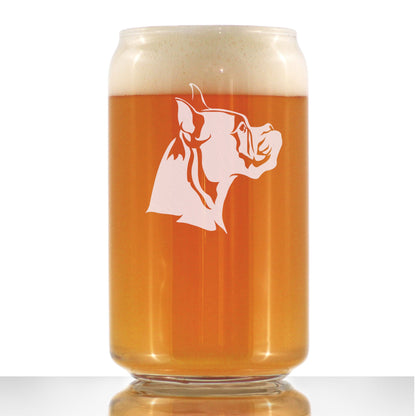 Boxer with Pointed Ears - Beer Can Pint Glass - Fun Unique Boxer Themed Dog Gifts and Party Decor for Women and Men - 16 oz