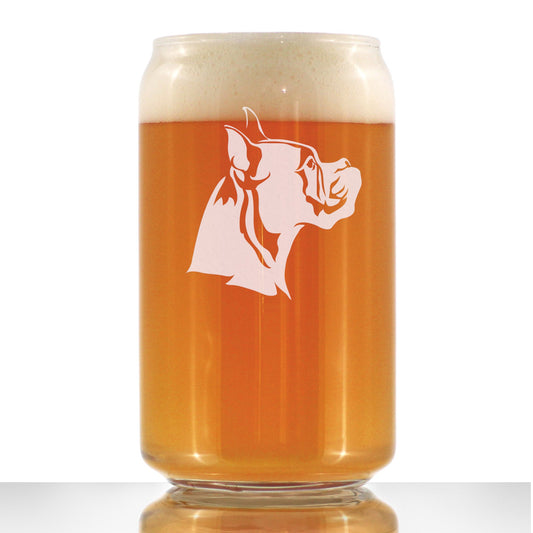 Boxer with Pointed Ears - Beer Can Pint Glass - Fun Unique Boxer Themed Dog Gifts and Party Decor for Women and Men - 16 oz