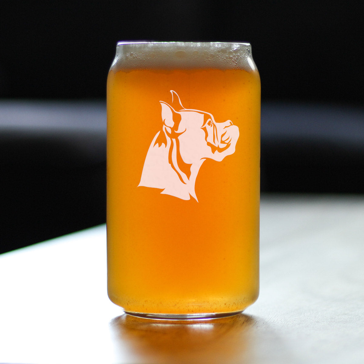 Boxer with Pointed Ears - Beer Can Pint Glass - Fun Unique Boxer Themed Dog Gifts and Party Decor for Women and Men - 16 oz