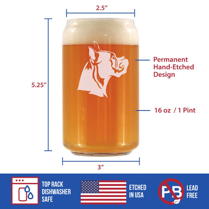 Boxer with Pointed Ears - Beer Can Pint Glass - Fun Unique Boxer Themed Dog Gifts and Party Decor for Women and Men - 16 oz