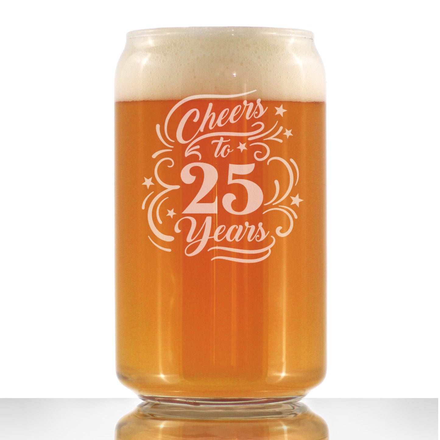 Cheers to 25 Years - Beer Can Pint Glass Gifts for Women & Men - 25th Anniversary Party Decor - 16 Oz Glasses