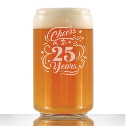 Cheers to 25 Years - Beer Can Pint Glass Gifts for Women & Men - 25th Anniversary Party Decor - 16 Oz Glasses