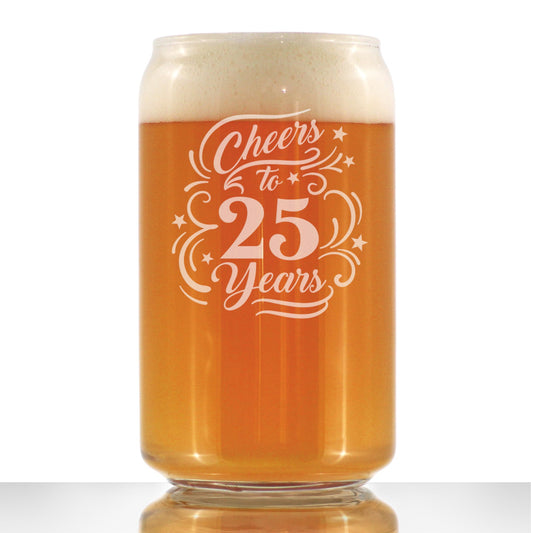 Cheers to 25 Years - Beer Can Pint Glass Gifts for Women & Men - 25th Anniversary Party Decor - 16 Oz Glasses