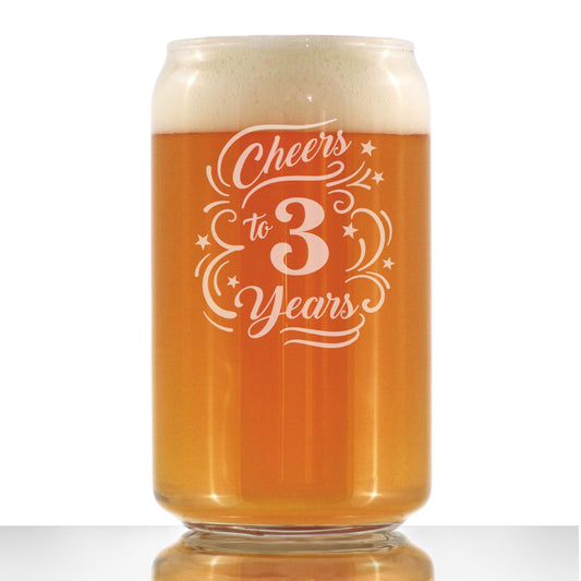Cheers to 3 Years - Beer Can Pint Glass Gifts for Women & Men - 3rd Anniversary Party Decor - 16 Oz Glasses