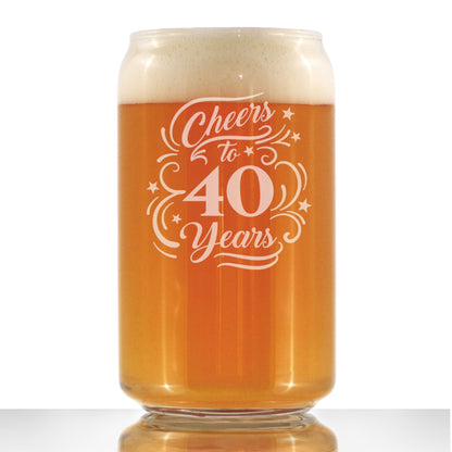 Cheers to 40 Years - Beer Can Pint Glass Gifts for Women & Men - 40th Anniversary Party Decor - 16 Oz Glasses