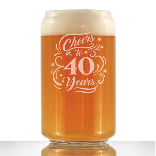 Cheers to 40 Years - Beer Can Pint Glass Gifts for Women & Men - 40th Anniversary Party Decor - 16 Oz Glasses