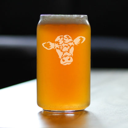 Cow Face Beer Can Pint Glass - Western Themed Farm Decor and Gifts for Cowboys and Girls - 16 Oz Glasses